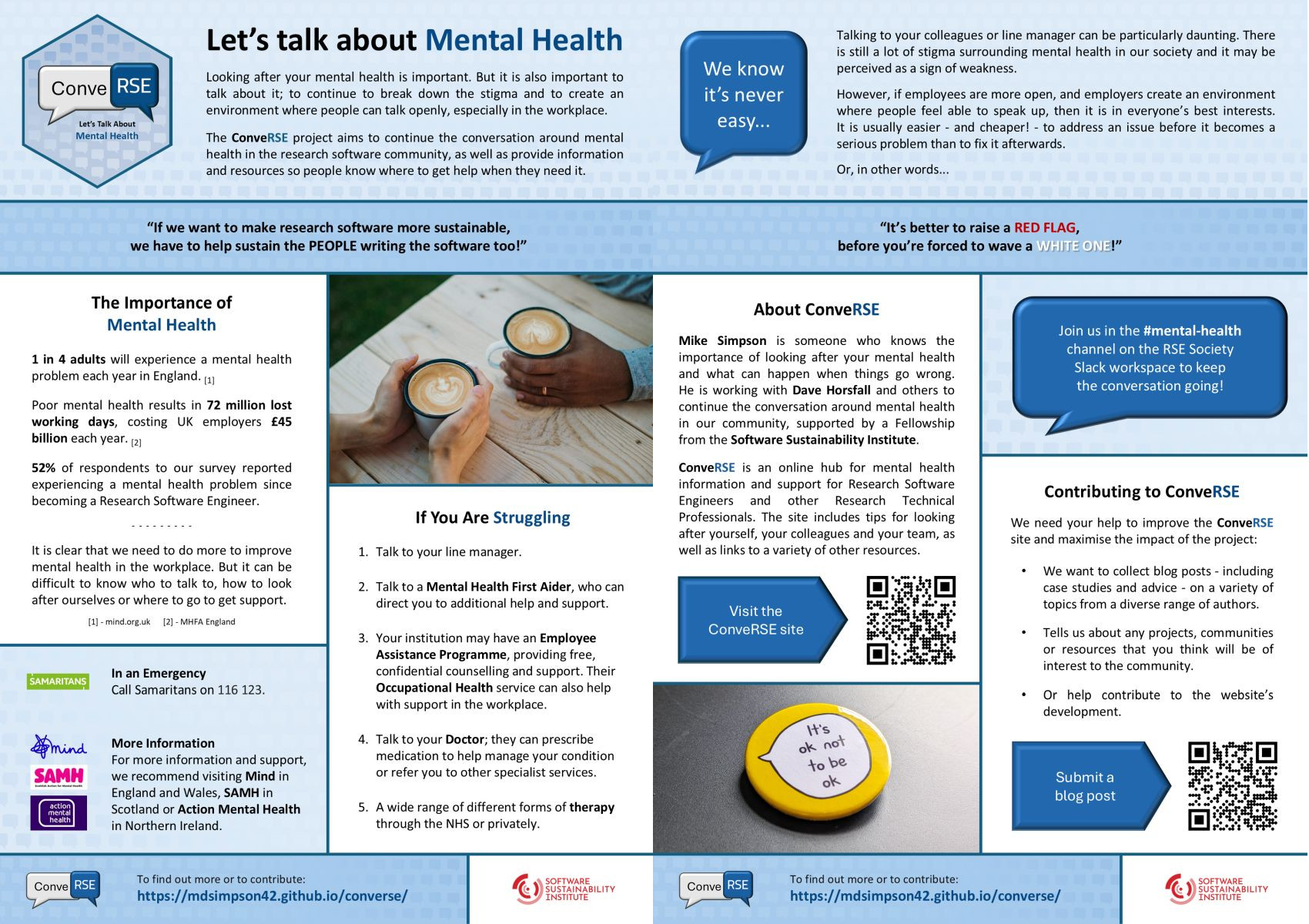 The front and back of the ConveRSE 'Let's Talk about Mental Health' leaflet
